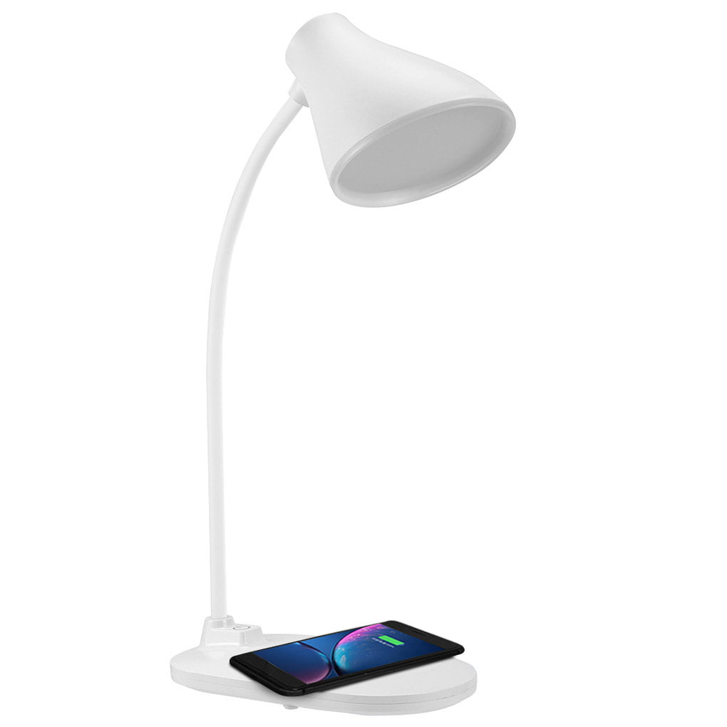 LED Desk Lamp with Qi-Certified Wireless Charger, Dimming Control, and 360 Degree Flexible Gooseneck (White) - Walmart.com