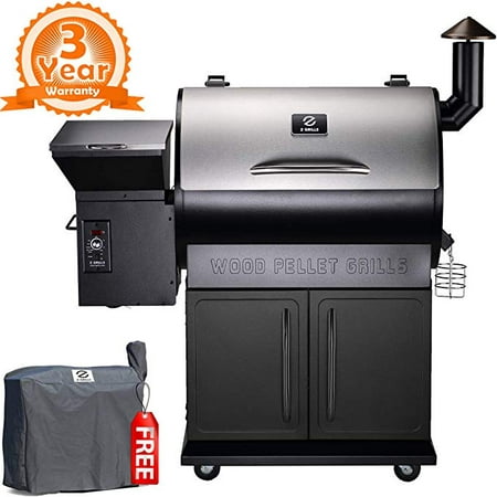 Z GRILLS New ZPG-700E 2019 Upgrade Model Wood Pellet Smoker, 8 in 1 BBQ Grill Auto Temperature Control, 700 sq inch Cooking Area, Silver/Black Cover