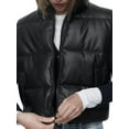 thumbnail image 2 of Sedceaty Women Sleeveless Puffer Vest Warm Lightweight PU Leather Zipper Jacket Autumn Winter Outerwear, 2 of 9