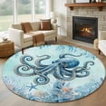 thumbnail image 2 of Coastal Octopus Blue Round Area Rugs Collection 5', Summer Beach Nautical Coral Starfish Non Slip Indoor Circular Throw Runner Rug Floor Mat Carpet for Living Room Dining Table Bedroom Nursery, 2 of 9