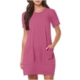 thumbnail image 2 of Robes Femmes DYTTDG Robe Femme Col Rond Manches Courtes Ample Décontractée Mini Robe avec Poches Économies jusqu'à 30 % de Réduction Rose Vif,TG, 2 of 7