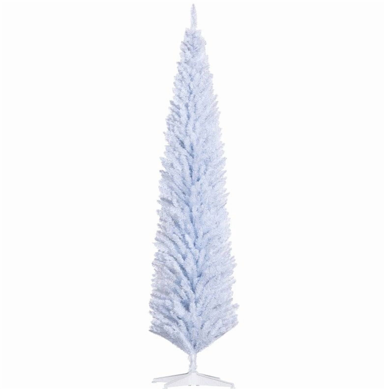 8ft Unlit White Pencil Christmas Tree 618 Tips Easy Assembly Plastic Base Small Space Holiday Decor