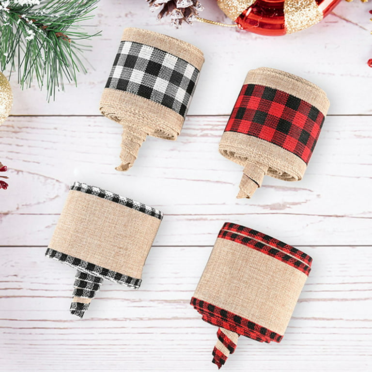 Christmas Holiday Ornament Gift Wrap Ribbon Faux Burlap Linen - 2.5 In