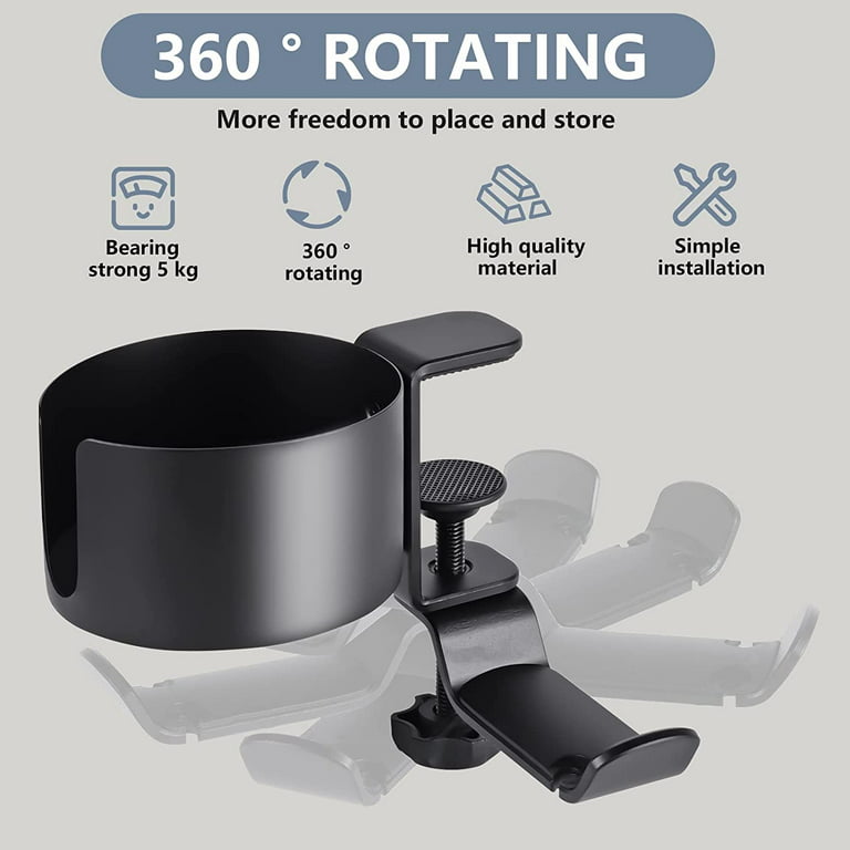  Desk Cup Holder, Rotatable Headphone Hanger - Anti-Spill 2 in 1  Under Desk Clamp Controller Stand Replaceable Cup Holder Compatible with  Universal Headset, Mups, Cup, Water Bottles Office&Home(Black) : Electronics