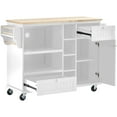 thumbnail image 4 of Kitchen Cart on Wheels, Rolling Kitchen Island with Solid Wood Top, Floor Standing Buffet Server Sideboard with Two Locking Wheels, 4 Small Shelves, Microwave Cabinet and 2 Drawers for Bathroom, White, 4 of 7