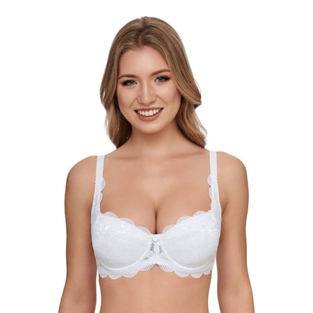 Susa 8033-3 Wiesn Zauber White Floral Embroidered Padded Underwired Half  Cup Bra 36A 