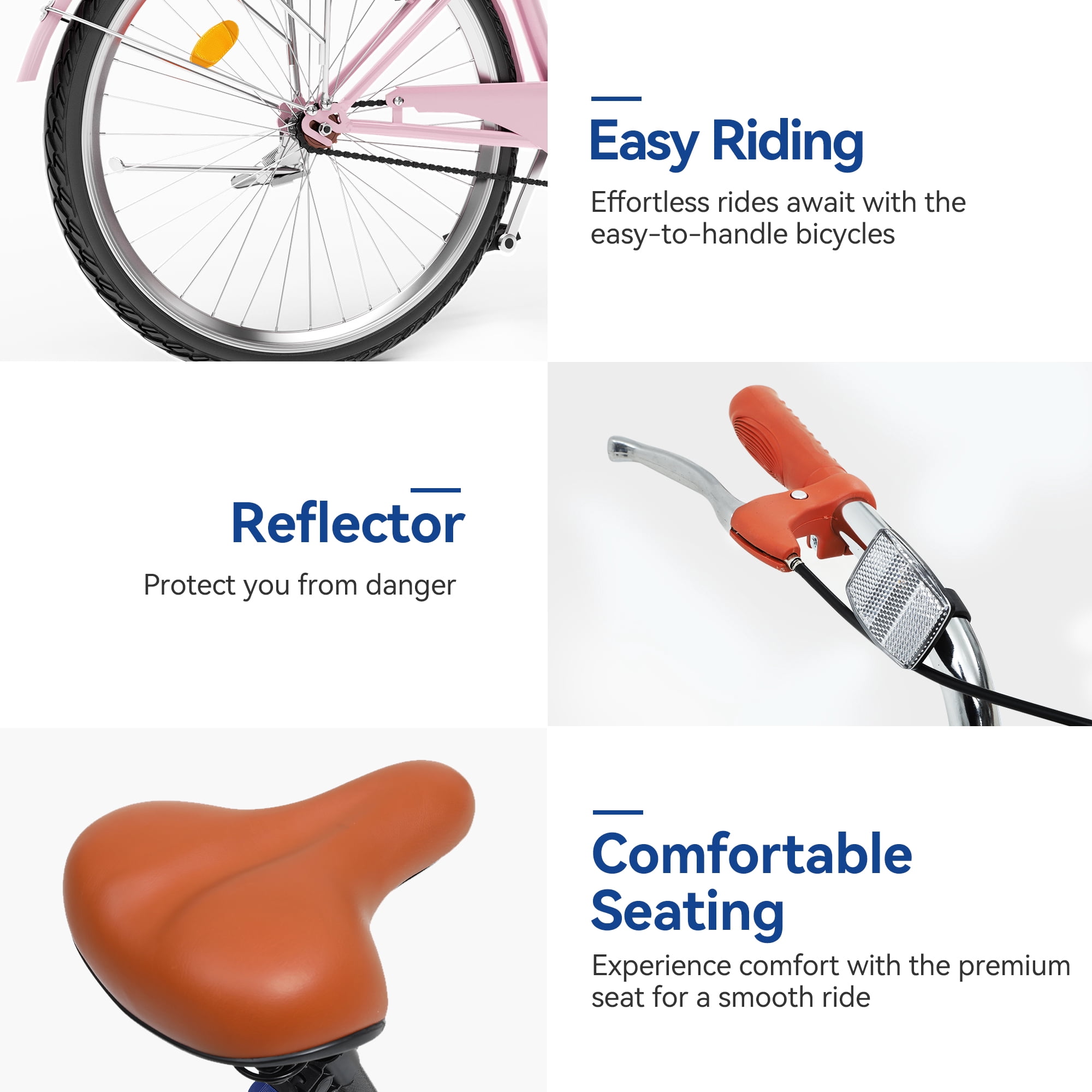 Uforic 26'' Beach Cruiser Bike for Adults - 1-Speed Commuter Bicycle, Adjustable Comfort Seat in Fresh Pink - Easy-Ride Design