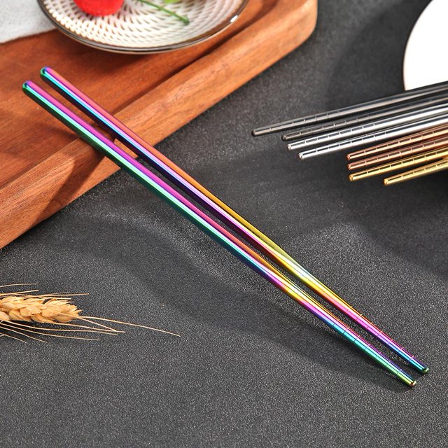 1 par de palillos chinos de acero inoxidable ligeros de 21 cm palitos de comida antideslizantes vajilla regalos chinos reutilizables para estudiantes Hugtrwg Para estrenar