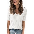 thumbnail image 1 of Arach&Cloz Women's V-Neck Short Sleeve Special Rib Knitted Pattern Casual Tops Sweater Spring Summer 2025, 1 of 5