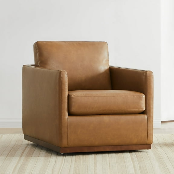 CHITA Swivel Accent Chairs for Living Room, Comfortable Arm Chairs for Bedroom,Faux Leather in Saddle Brown