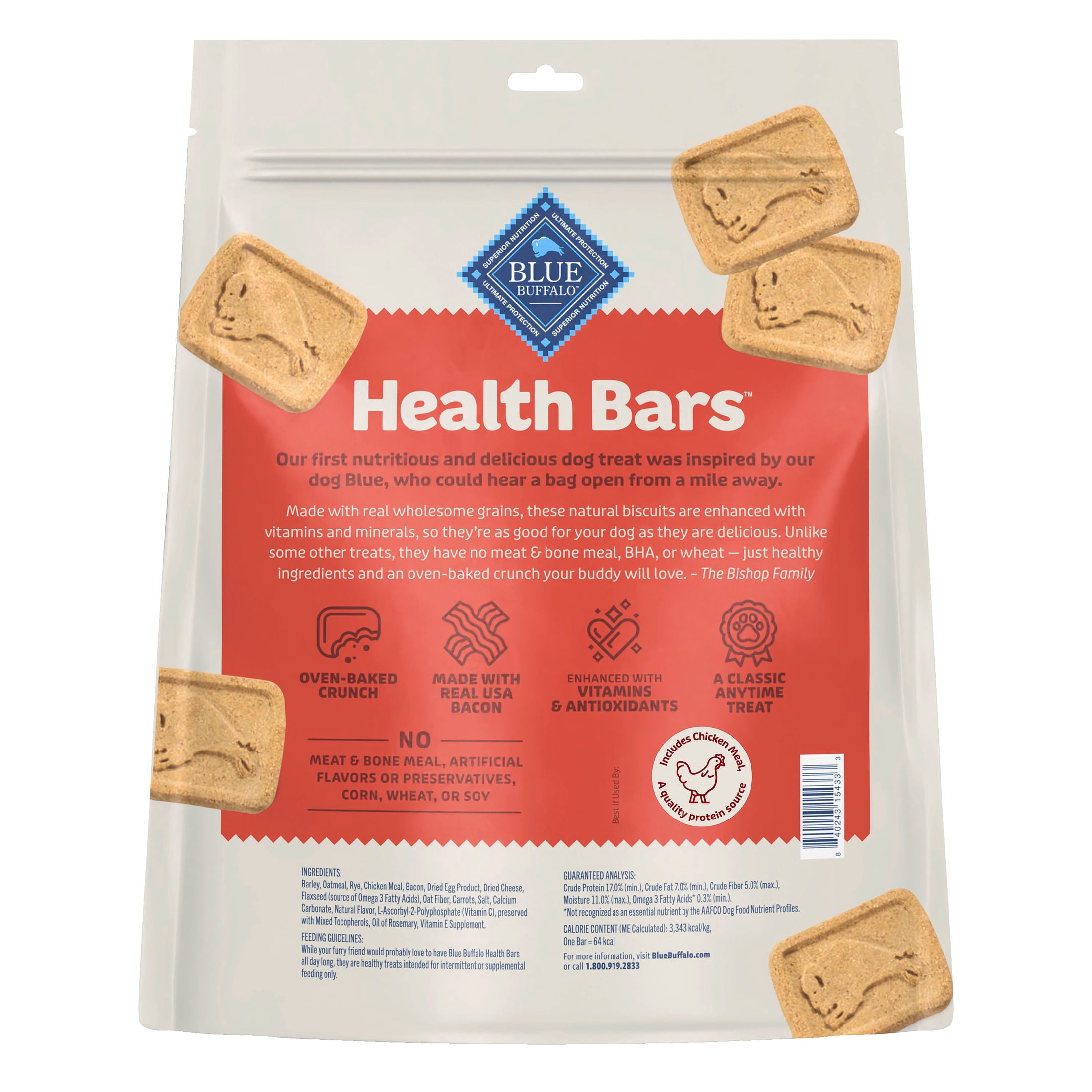 Blue Buffalo Health Bars Crunchy Dog Biscuits, Bacon, Egg & Cheese, 32-oz Bag