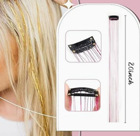 Pink glitter colored hair extensions seamless clip-on highlight wig for women gradient shiny braided hair bundle