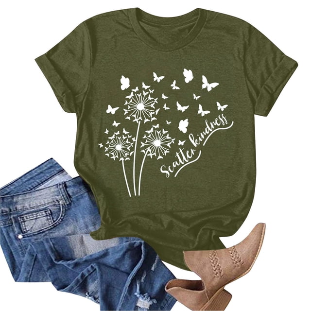 Blouses pour Femmes, Mode Féminine Imprimé Manches Courtes Blouse Drôle Col Rond T-Shirt Tops