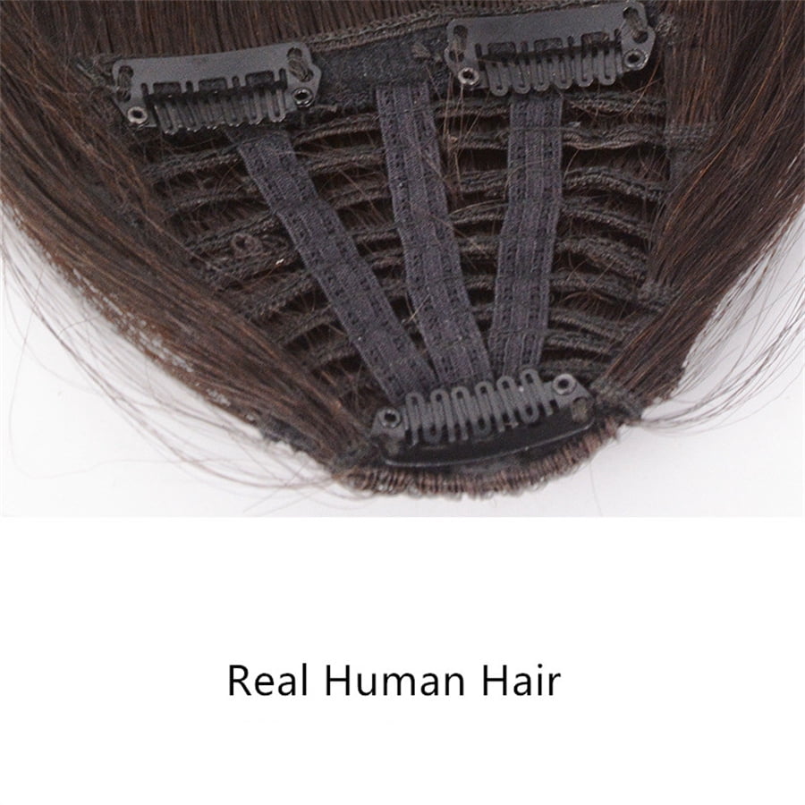Phyun Human Hair 3D Blunt Cut Natural Hair Bangs OverHead Clip In Hair Extensions Deep Brown