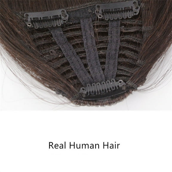 Human Hair 3D Blunt Cut Natural Hair Bangs OverHead Clip In Hair Extensions Deep Brown