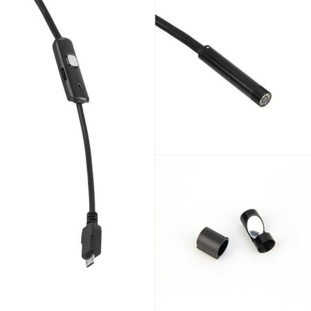 T-Mack Upgrade Waterproof HD 2M/7mm Endoscope Lens Rigid Cable Mini USB Inspection Camera Snake Tube with 6 LED Lights Borescope for Phone PC, black