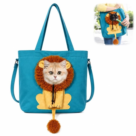 Lion Shaped Cat Carrier Bag, Cozy Plush Pet Carrier Tote for Nervous Cats, Cute Cartoon Canvas Shoulder Bag for Small Dogs, Travel, Outdoor Trips and Daily Use