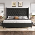 thumbnail image 3 of Merluxy King Bed Frame with 61.4" Handmade Deep Button Tufted Headboard/Black, 3 of 8