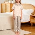 thumbnail image 2 of Cethrio Girls' Pajama Sets, Short Sleeve Casual 3-piece Lapel Collar Girls' Sleepwear Beige Size 7-8, 2 of 8