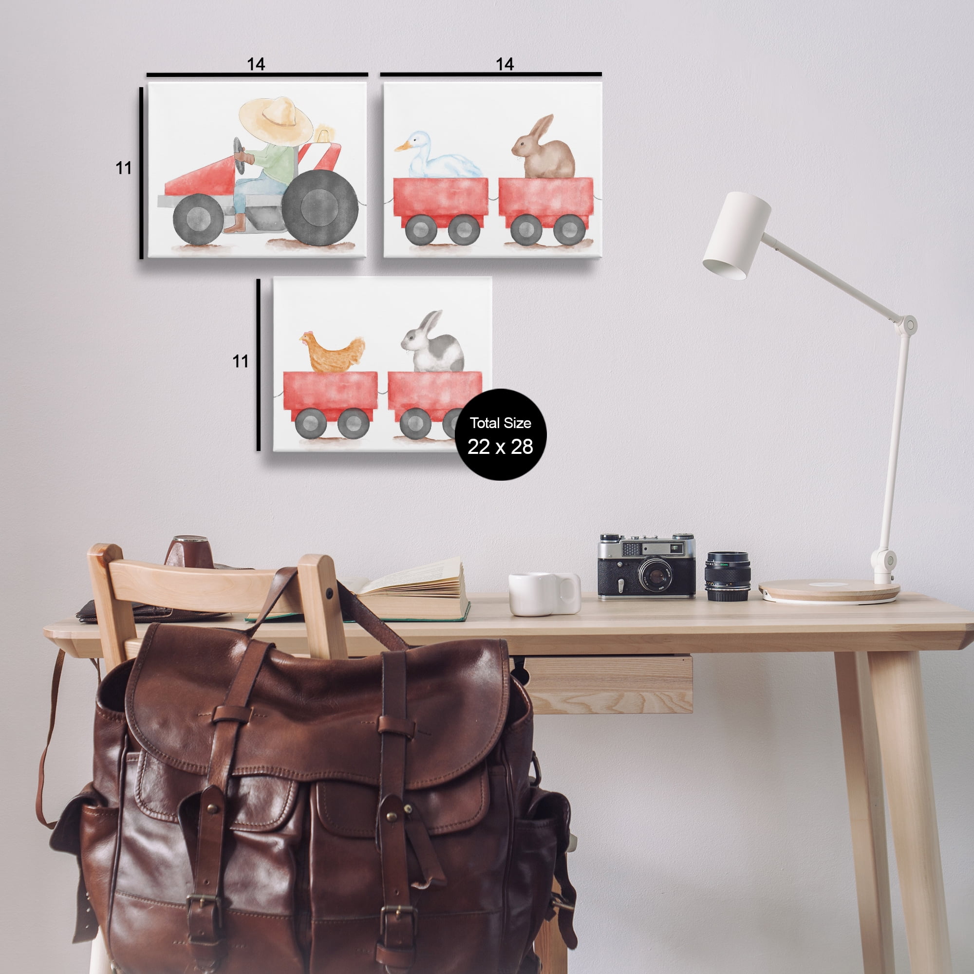 Stupell Industries Farmhouse Tractor Animals Transportation Painting Wrapped Canvas Art Print Wall Art, 14 x 11, Set of 3