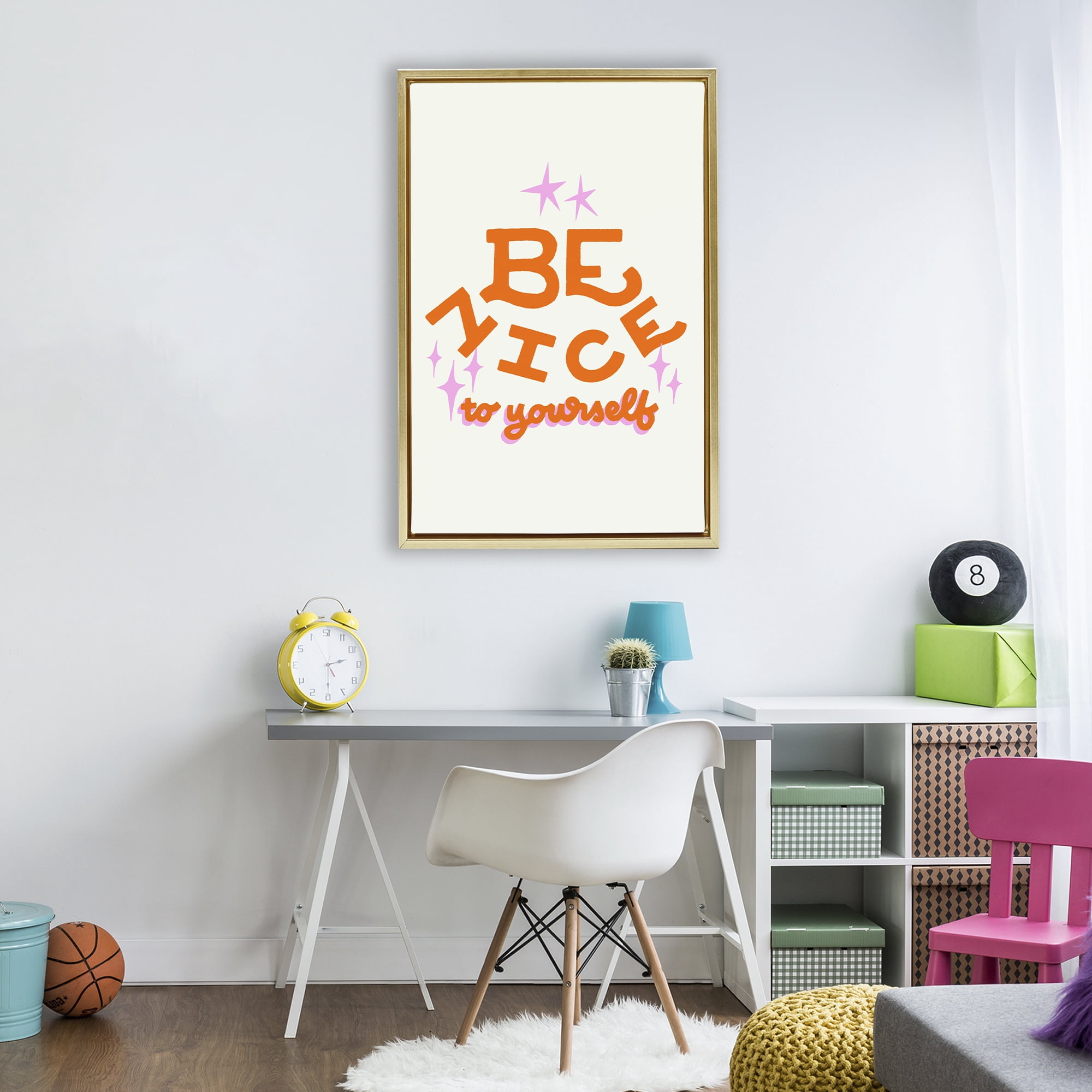 Stupell Industries Be Nice To Yourself Gold Framed Floater Canvas Wall Art, design by Indira Prieto | IndySign