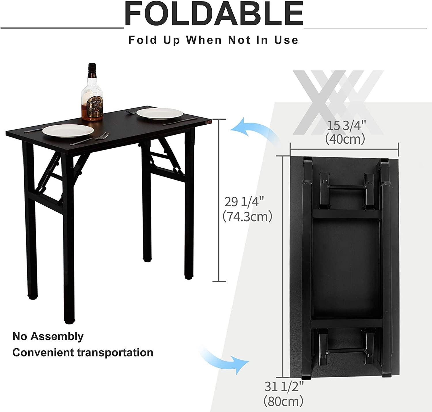 SOGES 31.5 inches Folding Desk No Assembly Sturdy Small Writing Desk for Small Spaces, Black