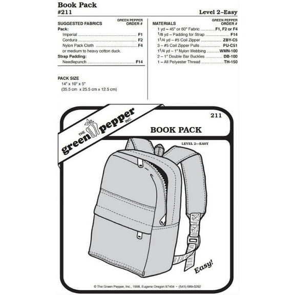 Book Bag Back Pack #211 Sewing Pattern (Pattern Only)