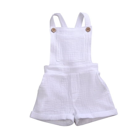 

Canrulo Toddler Baby Boy Girl Solid Color Sleeveless Romper Jumpsuit Bib Overall Suspender Pants Summer Clothes White 1-2 Years