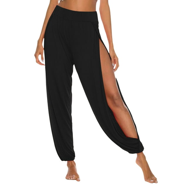 Pantalones Harén con Abertura Alta para Mujer, Pantalones Harén Hippies. Negro S