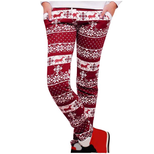 Pantalones de cintura elástica con estampado navideño informal a la moda para mujer, pantalones largos rectos, pantalones de chándal Pompotops ulkah938539