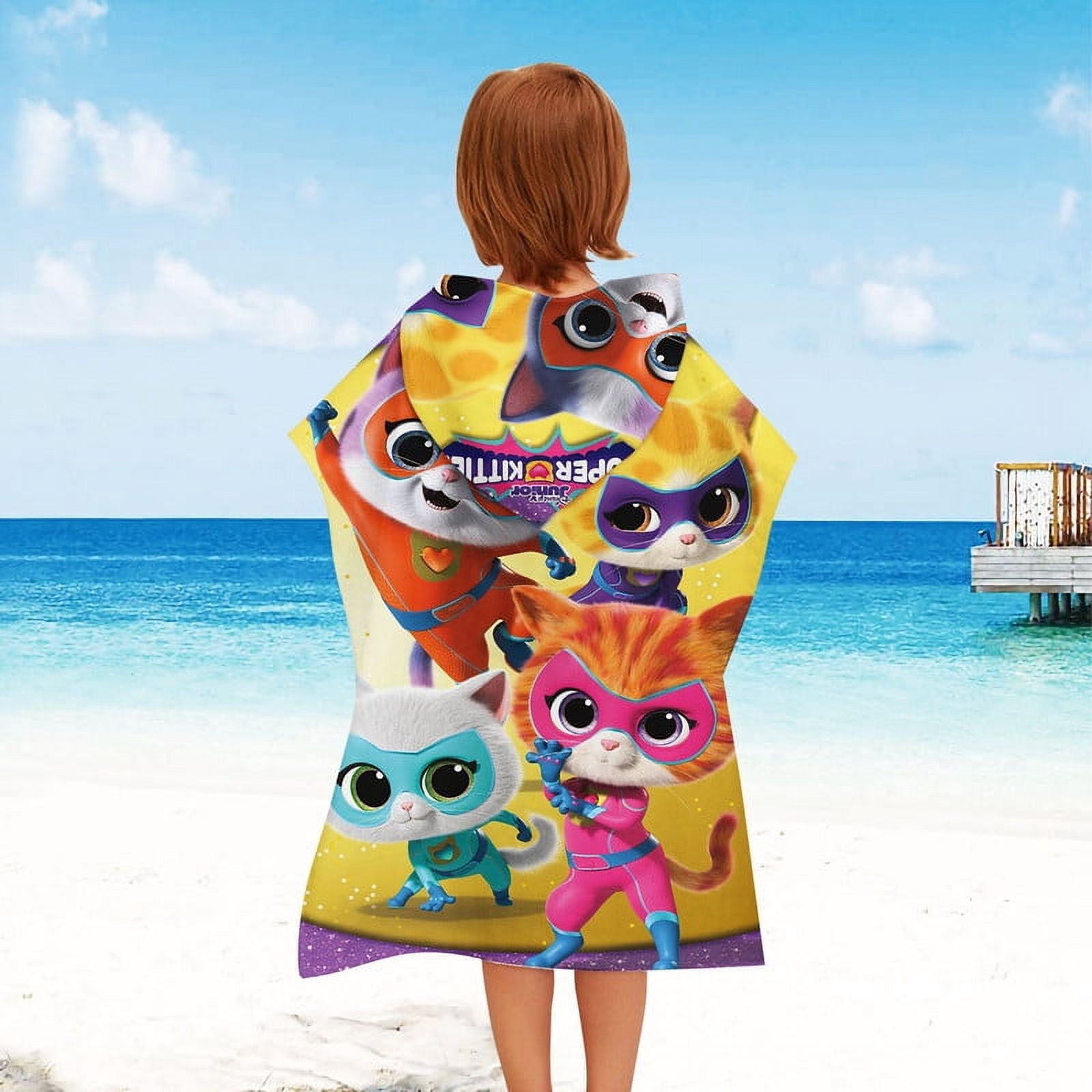 Super Kitties Hooded Poncho Towels, Soft & Absorbent Microfiber Beach Towel, Swimming Pool Changing Robe Bathrobe Bath Towel