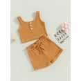 thumbnail image 4 of Musuos Toddler Girls Summer Outfit Sets 12 18 24M 3 4T Solid Color Button Vest + Ribbed Drawstring Shorts, 4 of 10