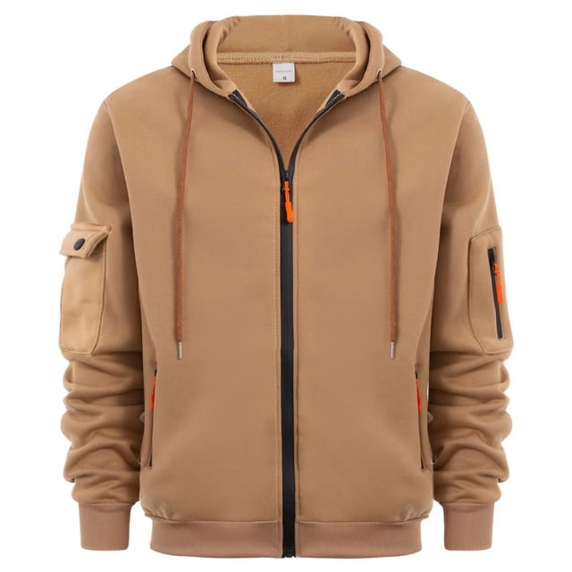 MHFRRA Sudaderas con Capucha y Cremallera para Hombre Sudadera Informal con Capucha y Bolsillos En Los Brazos Ideal para Actividades Al Aire Libre Cómoda y Elegante para Otoño E Invierno Caqui
