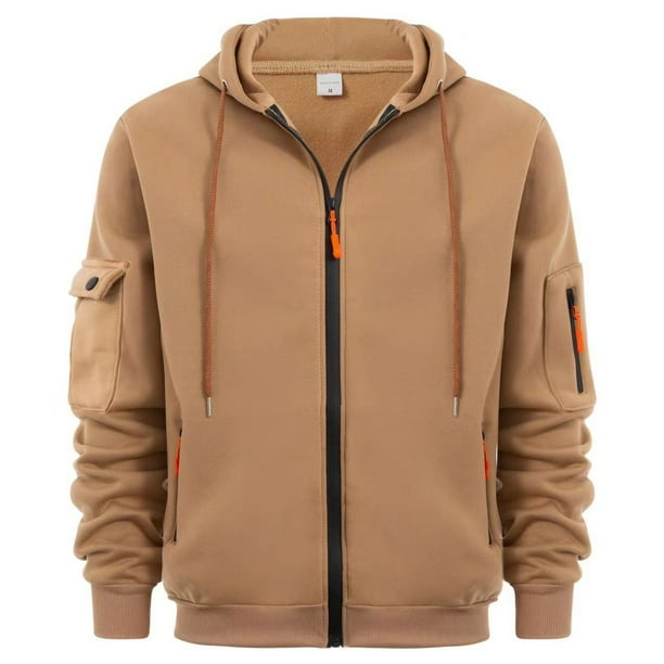 MHFRRA Sudaderas con Capucha y Cremallera para Hombre Sudadera Informal con Capucha y Bolsillos En Los Brazos Ideal para Actividades Al Aire Libre Cómoda y Elegante para Otoño E Invierno Caqui
