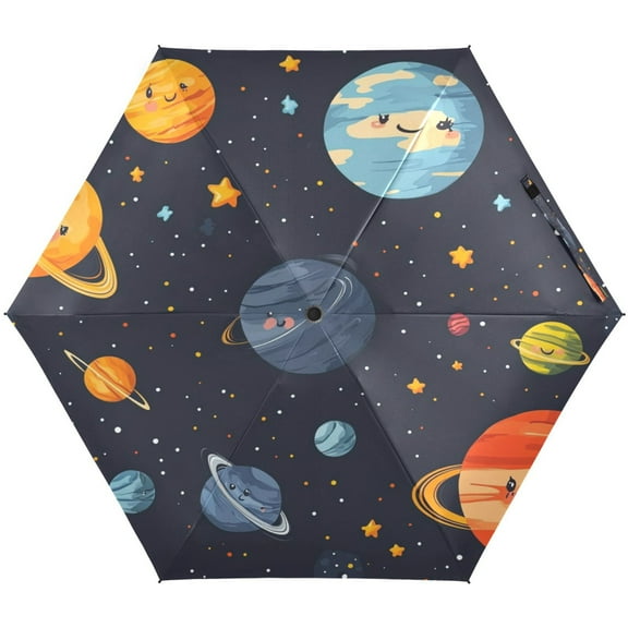 Cute Planet Umbrellas for Sun Auto Open Close UV50  Waterproof 5-Fold Compact Fiberglass Frame