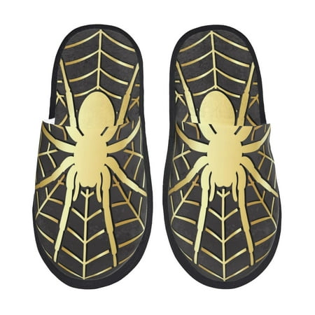 Balery Gold Spider On The Web Slient Indoor Furry Fleece Comfort House Shoes Soft Non-Slip Home Shoes Cotton slippers House Slippers-- Large