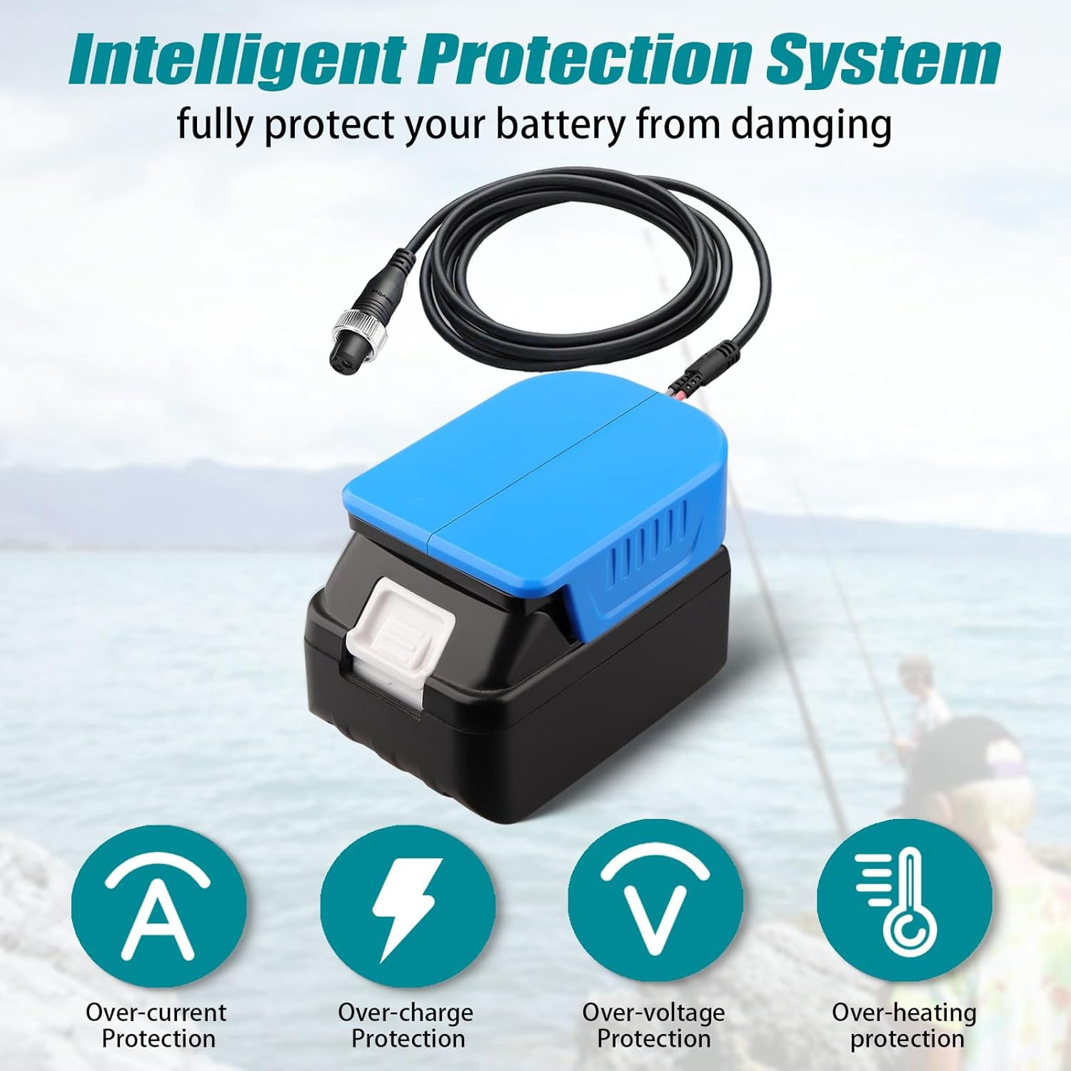 Fishing Reel Battery Adapter Power Cord Cable for Craftsman 20V V20 Dewalt makita Milwaukee M18 18V Battery Compatible with Daiwa 14.4V SEABORG 800MJ,SABORG 1200MJ 1200 800 Electric Fishing
