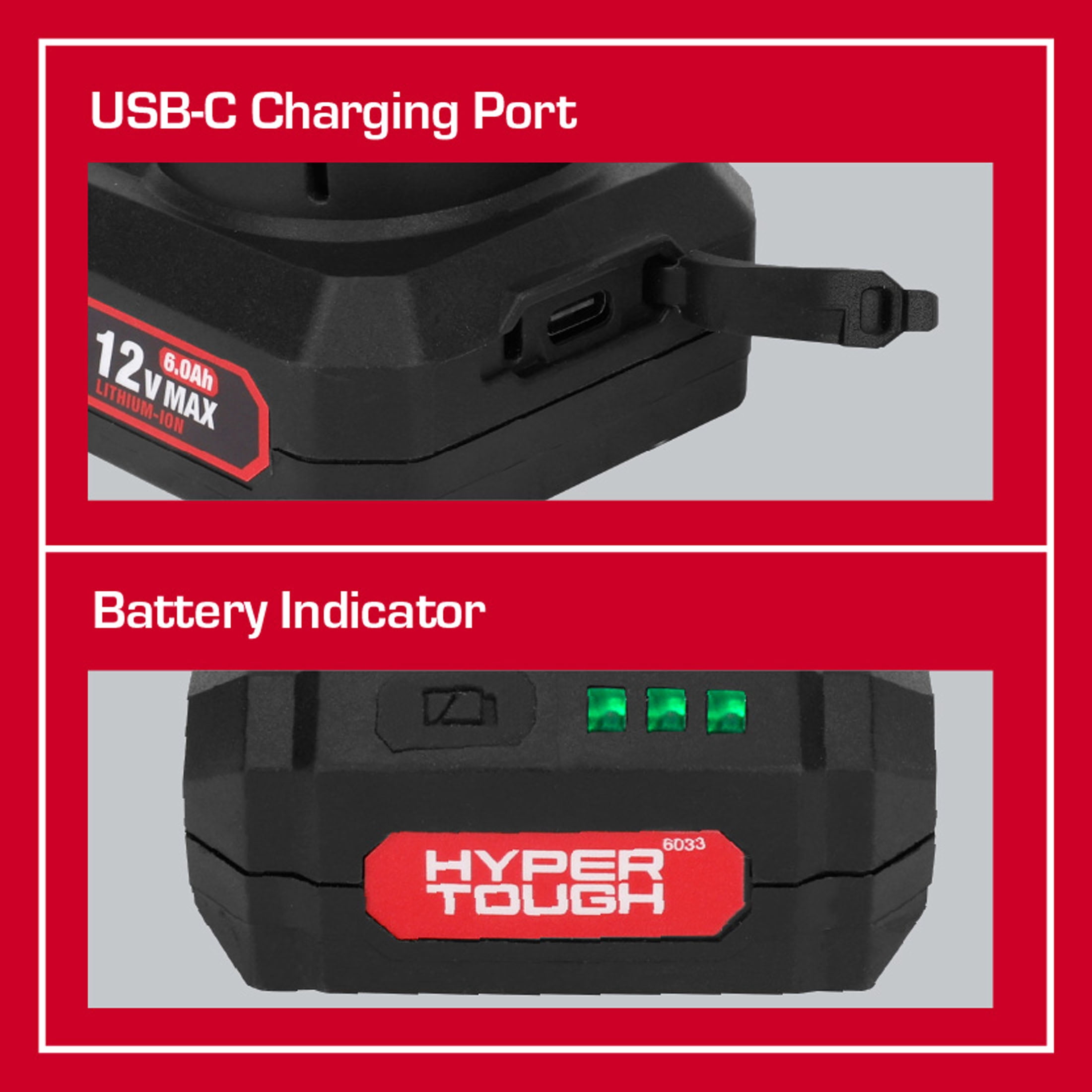 Hyper Tough 12V Max 6.0Ah Lithium-Ion Rechargeable Battery Pack