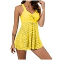 thumbnail image 2 of Elainilye Fashion Women's Tankini Swimsuits Solid Color Swimsuit V Neck Lace Split Swimwear Set Bathing Suits,Yellow, 2 of 6
