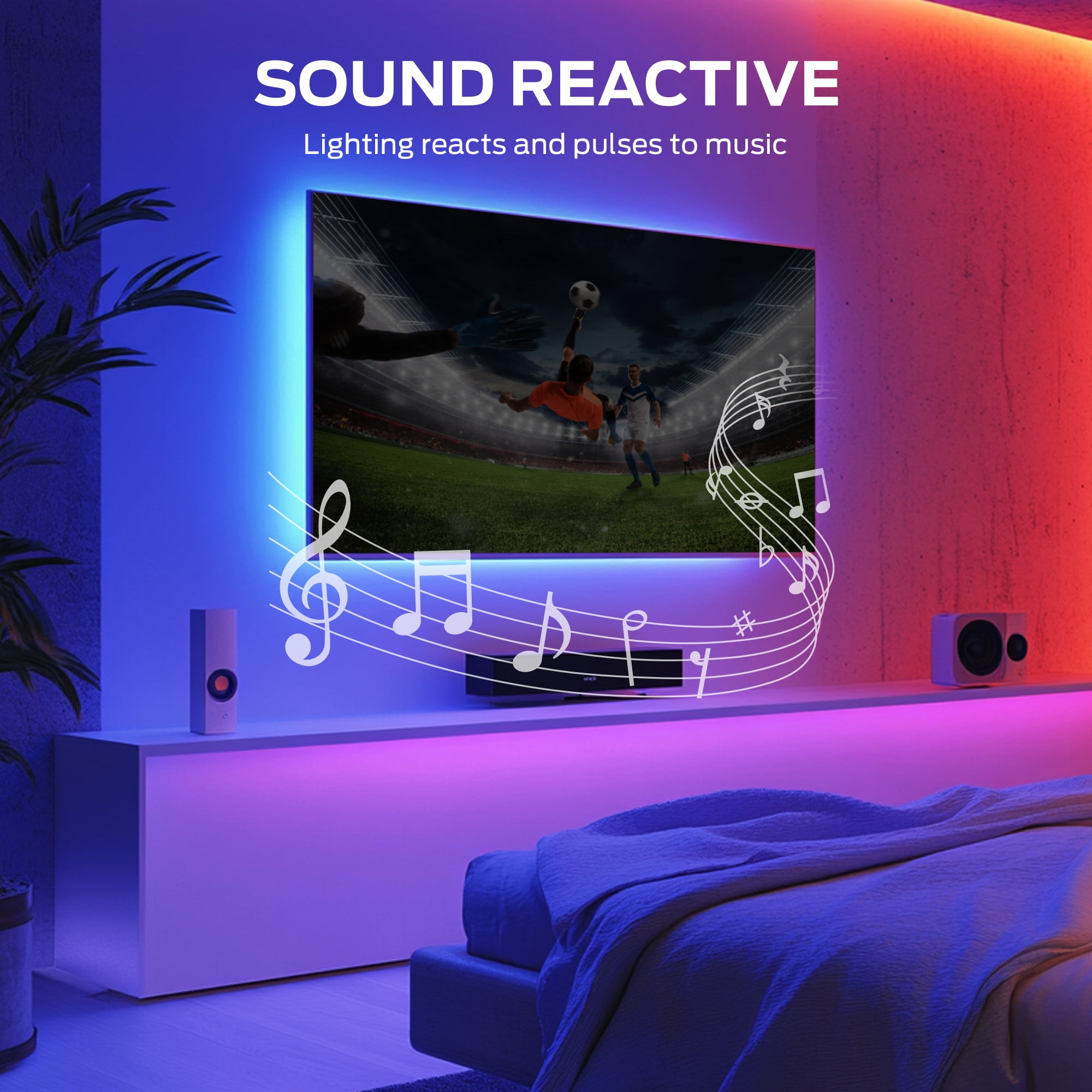 Monster 6.6ft Indoor LED Strip Lights, Multicolor Flow LED Lights for Bedroom & TV, Sound Reactive, USB Powered with Remote