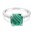 thumbnail image 2 of Gem Stone King 925 Sterling Silver Green Malachite Ring for Women (3.12 Cttw, Cushion 8MM, Available in Size 5, 6, 7, 8, 9), 2 of 5