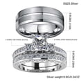 thumbnail image 2 of Couple Rings White Gold Plated 925 Sterling Silver Ring Square 1.5CT CZ Women Wedding Ring Sets Men Titanium Steel Ring, 2 of 7