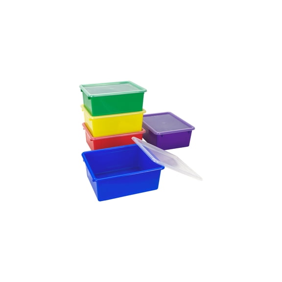 Storex Deep Storage Tray with Lid, Letter Size, 10 x 13 x 5 Inches, Assorted Colors, 5-Pack