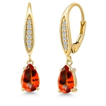 Gem Stone King 10K Yellow Gold Poppy Topaz and Lab Grown Diamond Earrings for Women | 2.09 Cttw | Gemstone November Birthstone | Pear Shape 8X5MM