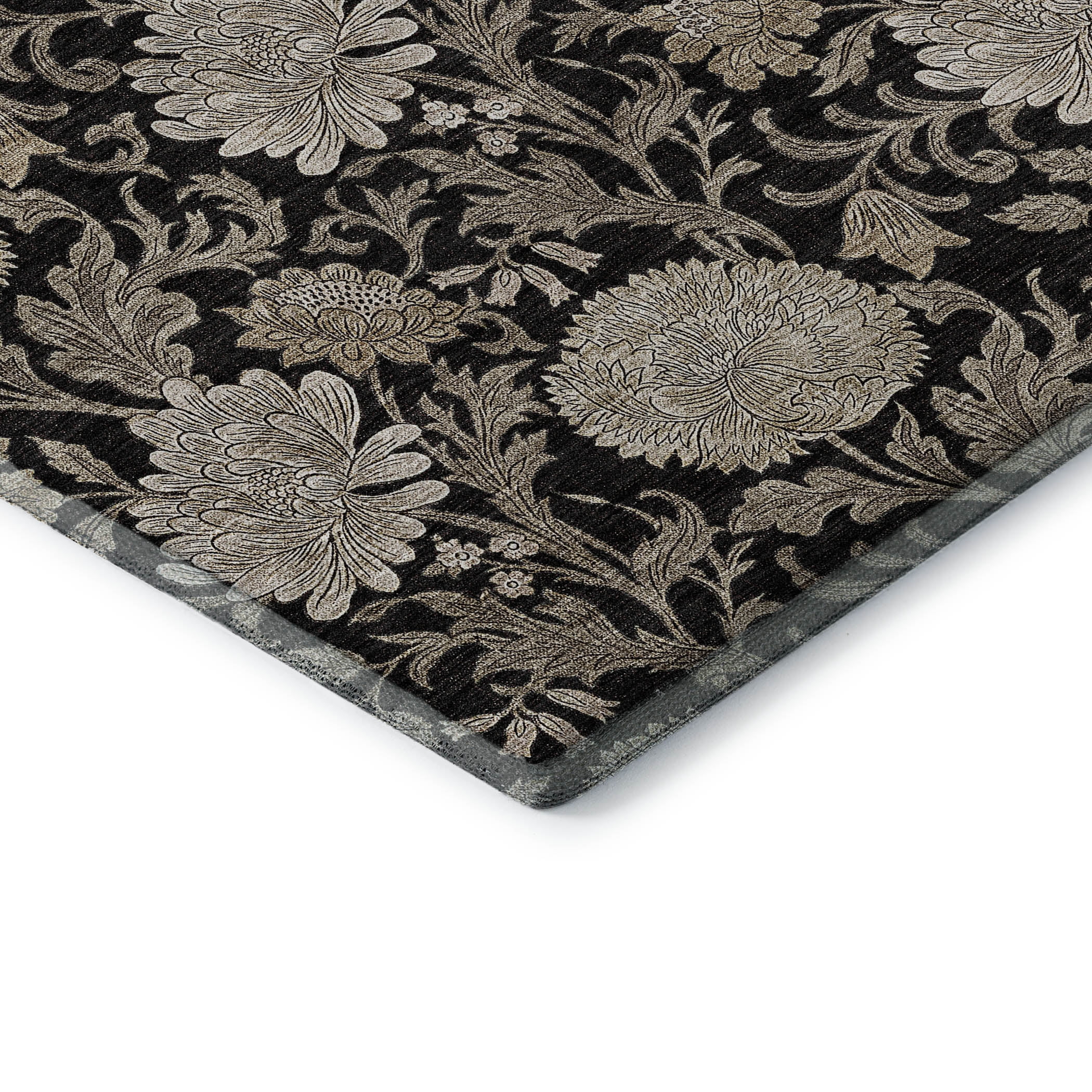 Addison Rugs Mayfield Washable Transitional Floral Black Rectangle Rug, 2'6" x 3'10"