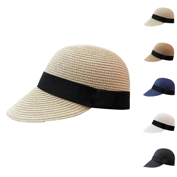 Hkoxplj Womens Foldable Packable Straw Hat Summer Sun Hat Beach Cap UV Protection Travel Visor Hat Lightweight Breathable Crushable Roll Up Outdoor Gardening Hat Unisex Summer Gift Hat