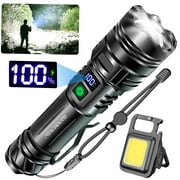 Garberiel High Lumens USB Rechargeable LED Flashlight, Super Bright Tactical Torch Light With Power Display & 26650 Battery And Mini Keychain Working Light For Outdoor Camping/Hiking/Fishing