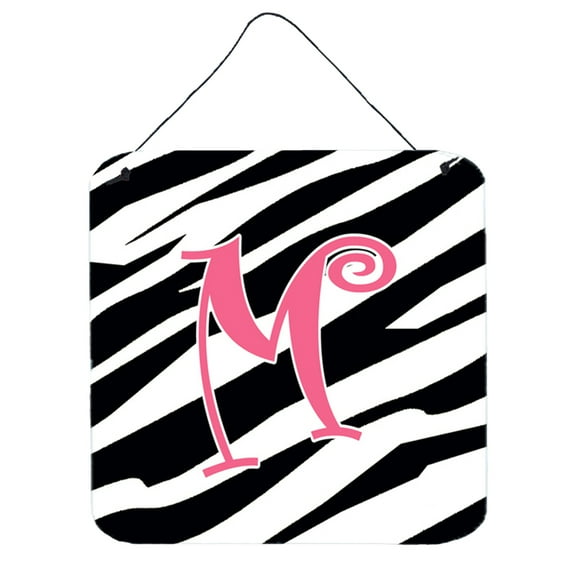 Letter M Initial  Zebra Stripe and Pink Wall or Door Hanging Prints