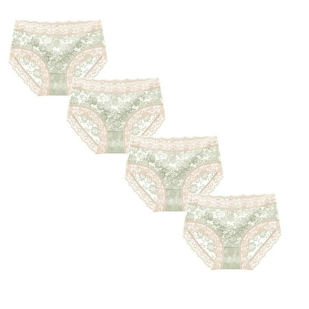 

Womens Underwear Brief Seamless Flower Print High waist Lace Intimates Panties4PC