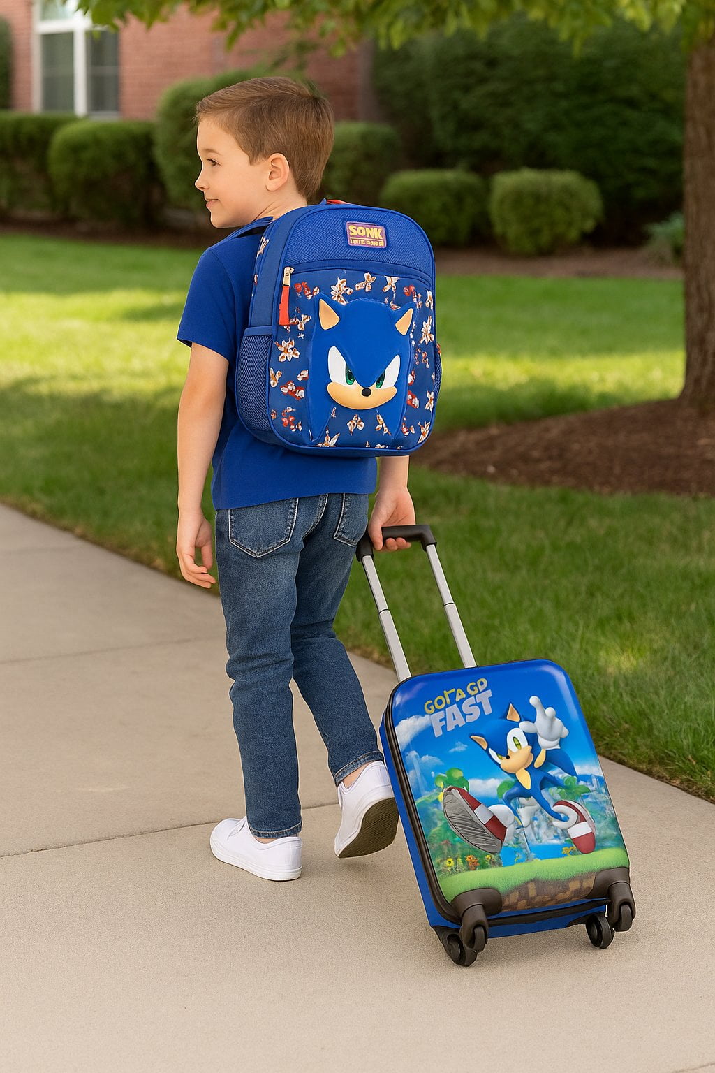 Sonic the Hedgehog Kids Luggage and Backpack Set - 18" Luggage Suitcase With Wheels, 13.75" Backpack